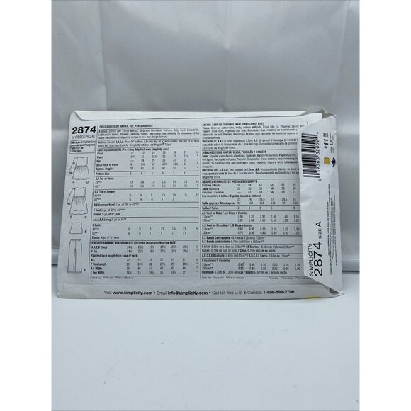 Simplicity 2874 Sewing Pattern Girls Dress Jumper Top Pants Vest 3-8 Cut 2008 - Picture 2 of 3